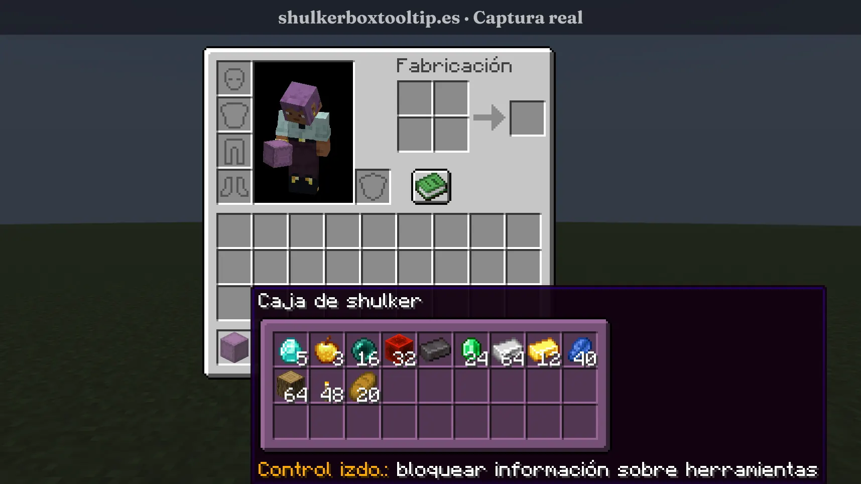 Shulker Box Tooltip en Minecraft 26.3: vista previa completa de una caja shulker con objetos variados