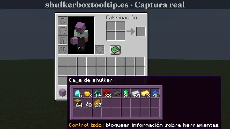 Shulker Box Tooltip en Minecraft 26.3: vista previa completa de una caja shulker con objetos variados
