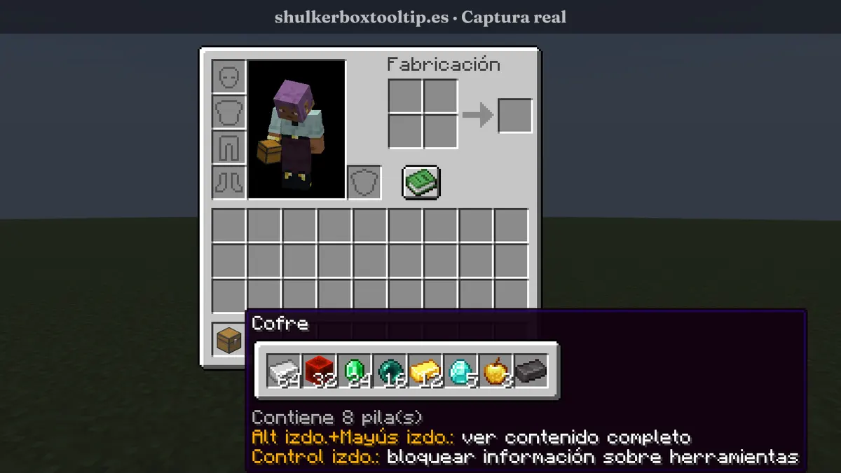 Shulker Box Tooltip mostrando el contenido de un cofre en el inventario de Minecraft 26.3