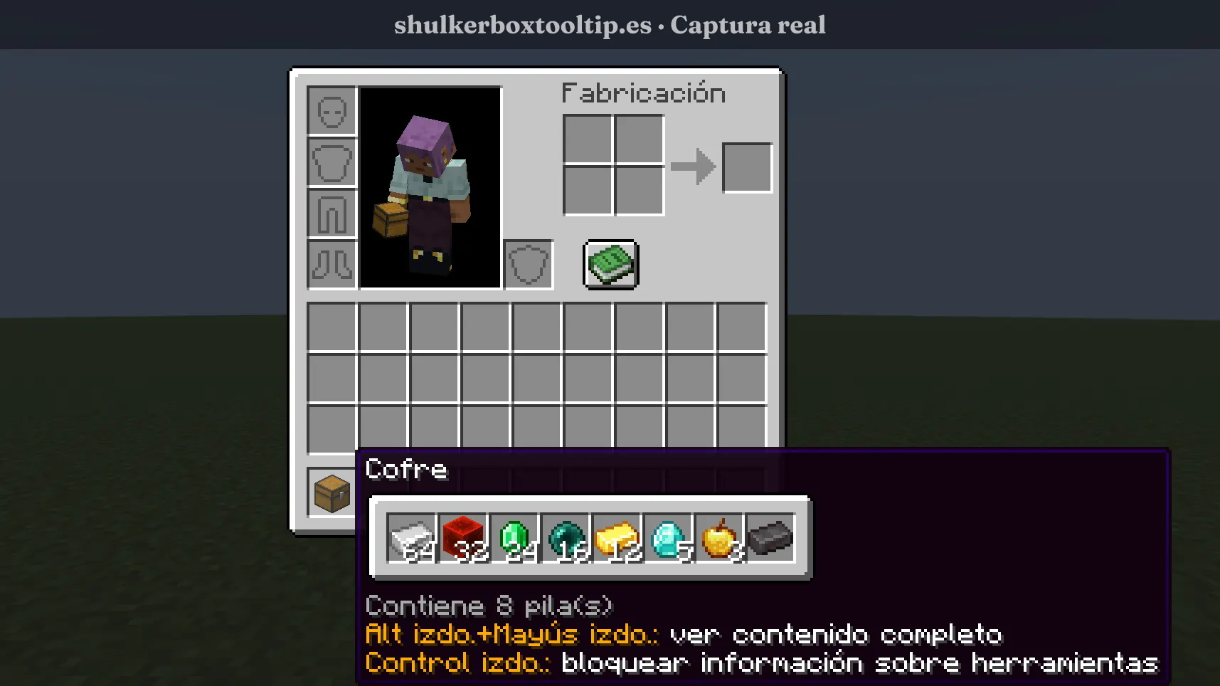 Shulker Box Tooltip mostrando el contenido de un cofre en el inventario de Minecraft 26.3