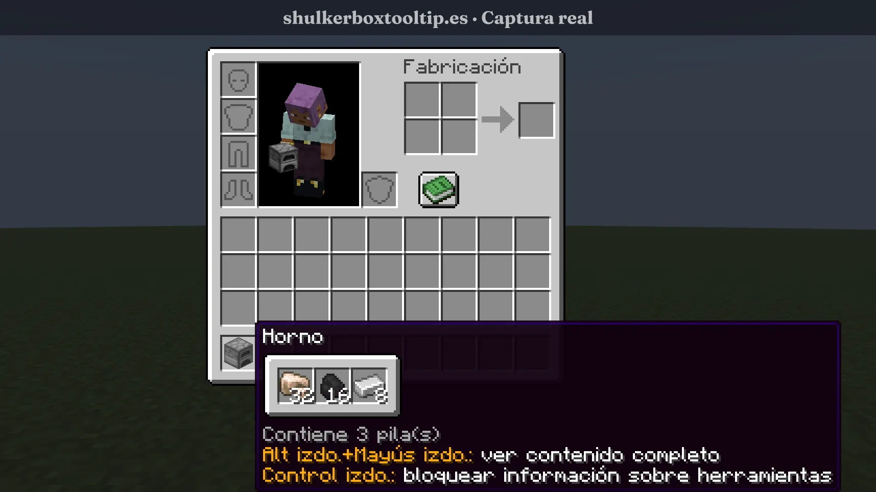 Shulker Box Tooltip mostrando el contenido de un horno en el inventario de Minecraft 26.3