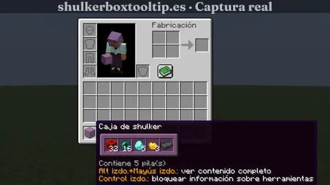 Shulker Box Tooltip mostrando la vista previa compacta de una caja shulker en el inventario de Minecraft 26.3